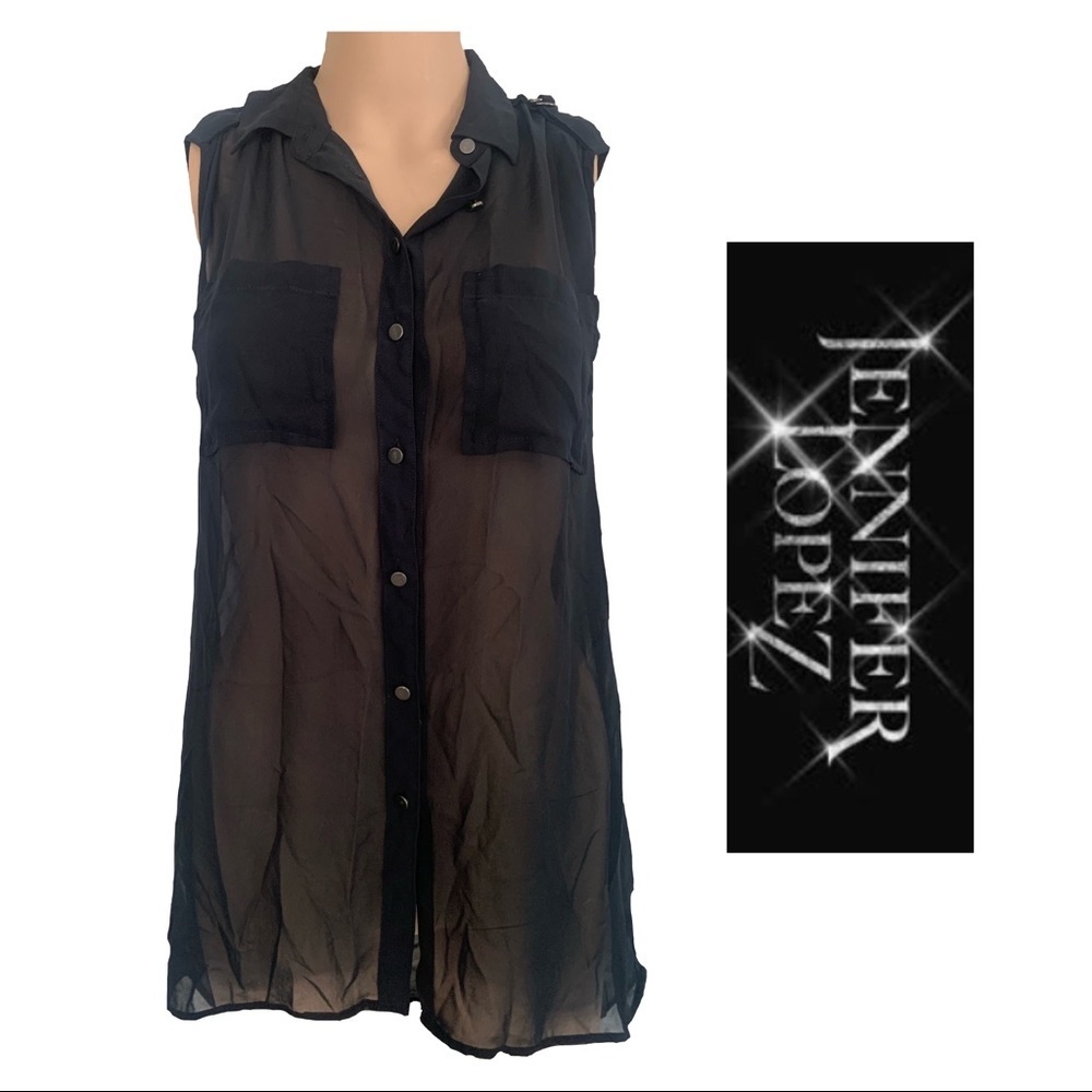 Jennifer Lopez Black See Through Sleeveless Blouse